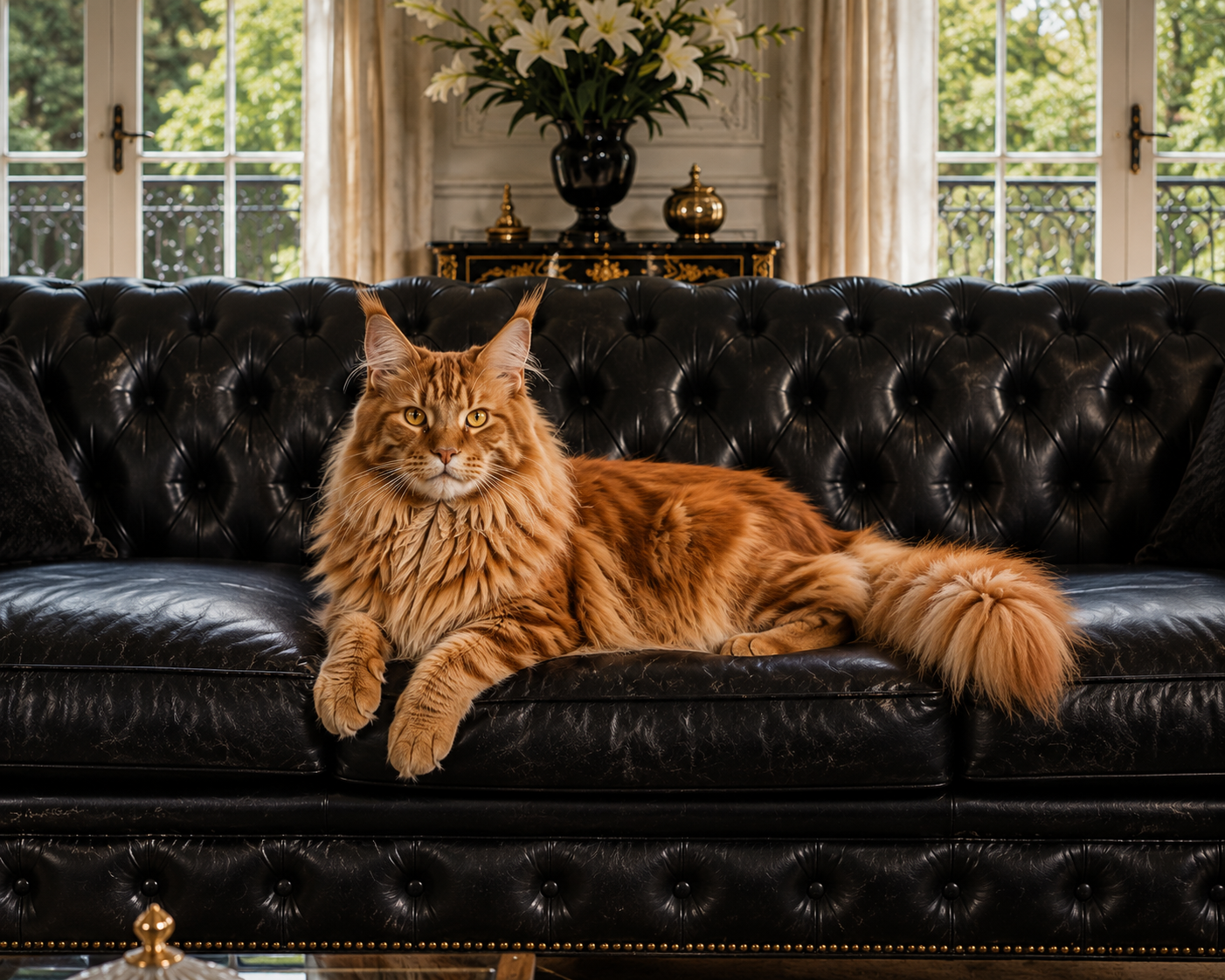 Maine Coon gris aux yeux verts majestueux