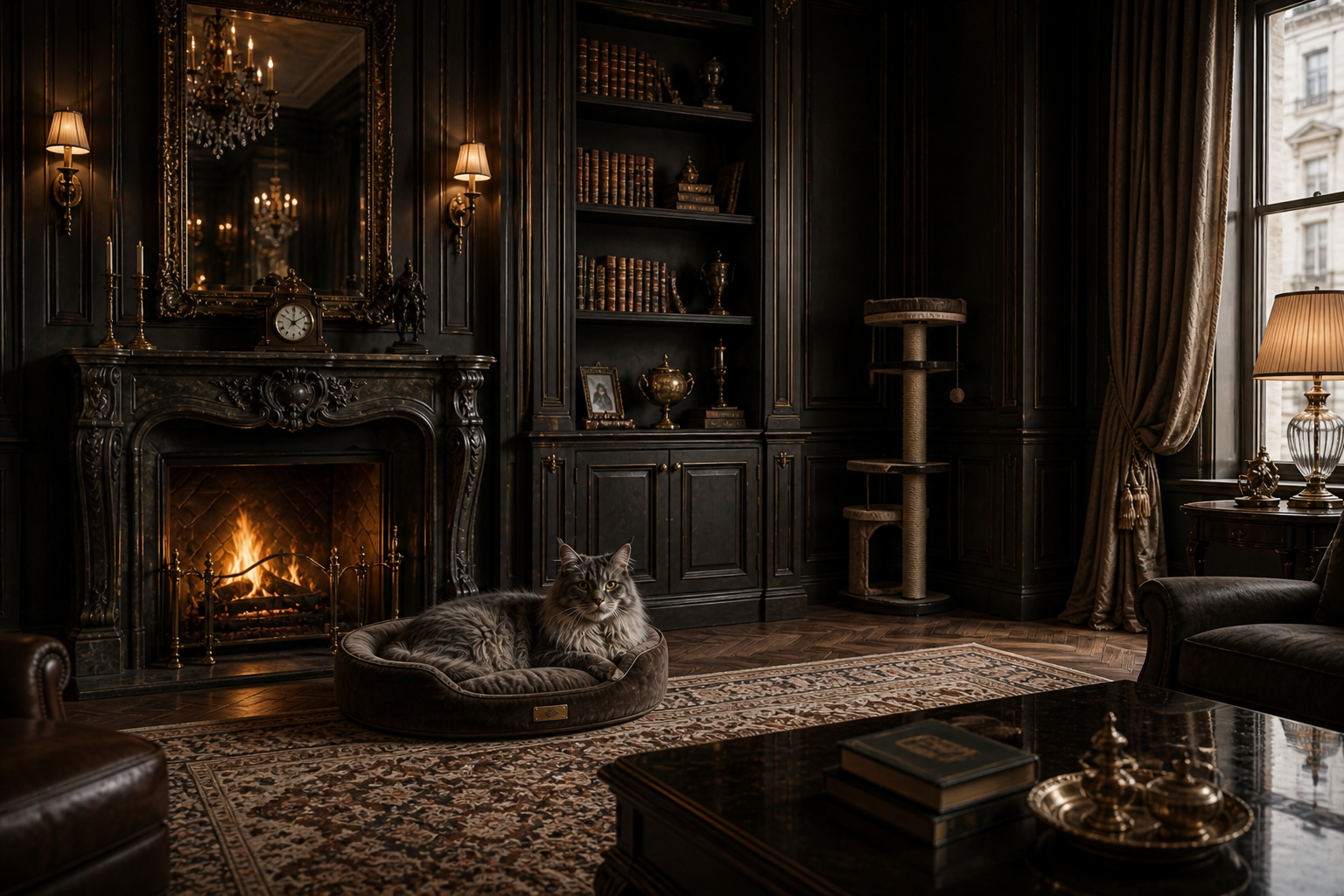 Chat heureux avec ses accessoires – Maison Châtelaine